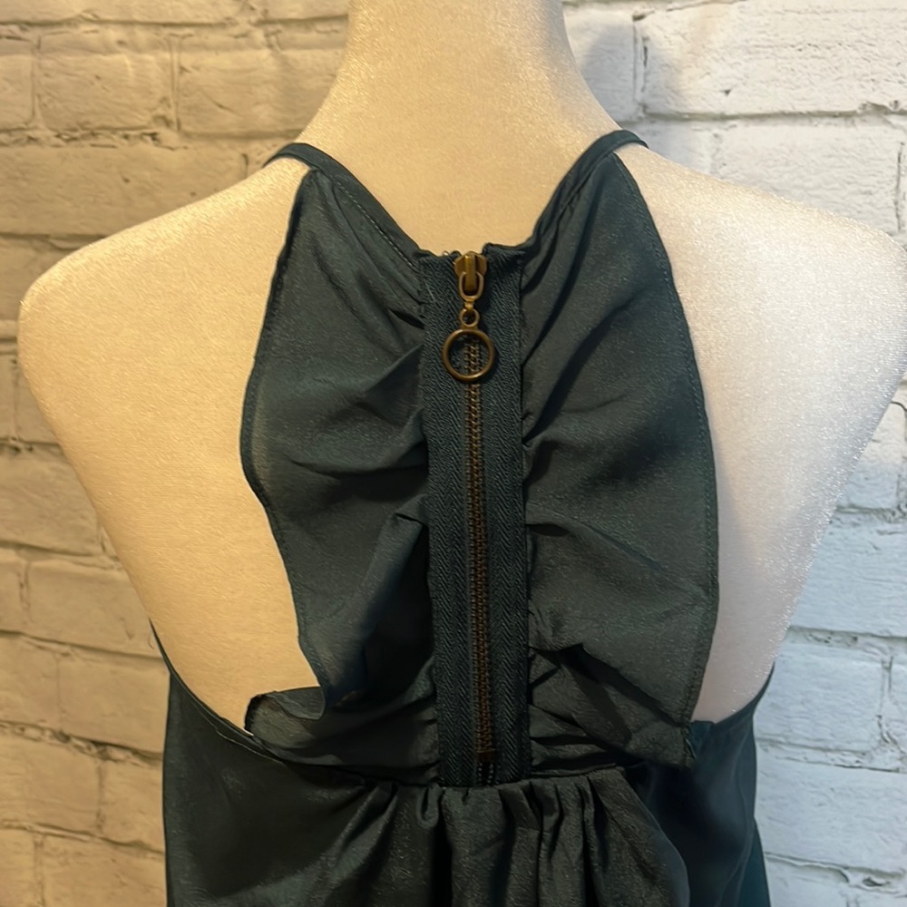 Forest Green Ruffle Racerback Tank Blouse - Picture 3 of 4